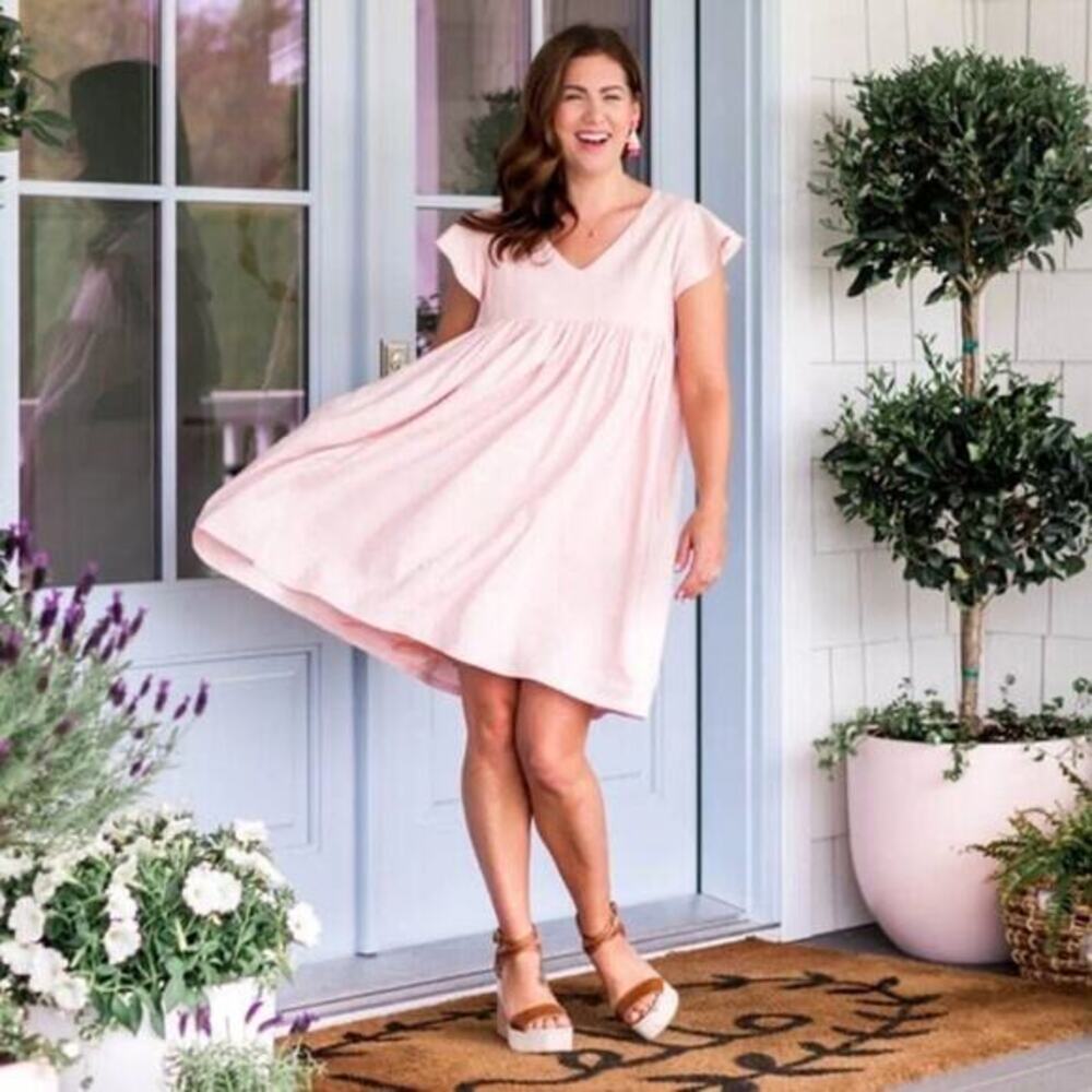 Emma Knudsen‎ Annie Pink Babydoll Linen Dress Size Large